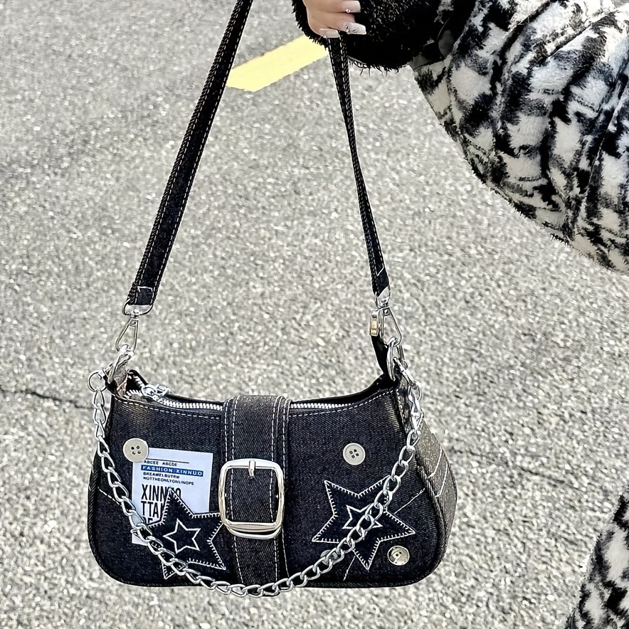 Y2K Star Denim Underarm Bag, Vintage Gothic Shoulder Bag, Women's Grunge  Punk Handbag & Purse