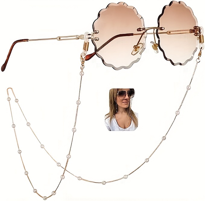 Vintage Glasses Chain Faux Pearl Anti Slip Sunglasses - Temu