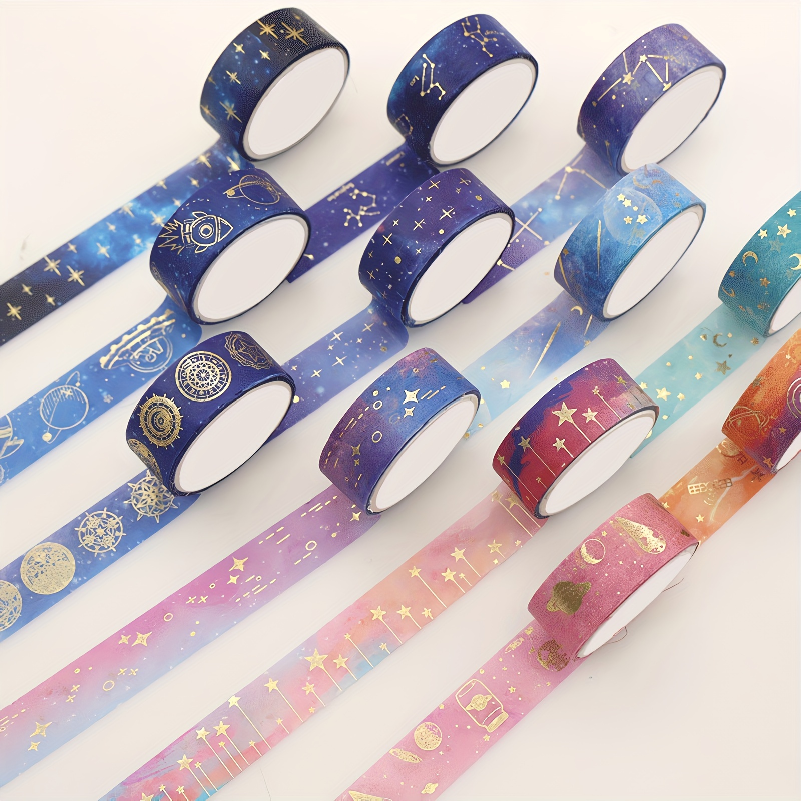 Kerosly 12 Rolls Galaxy Washi Tape, Gold Foil Constellation Washi Masking  Tape, Moon, Stars, Celestial, DIY Decorative Paper Tape,Gift