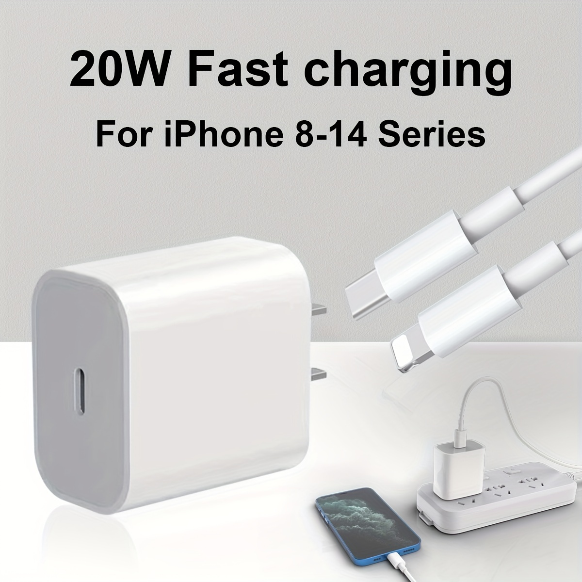 Cargador USB C, 20 W para iPhone 14, cargador de pared USB-C de doble  puerto con 1 paquete de cable Lightning USB C de 6.6 pies para iPhone 14/14