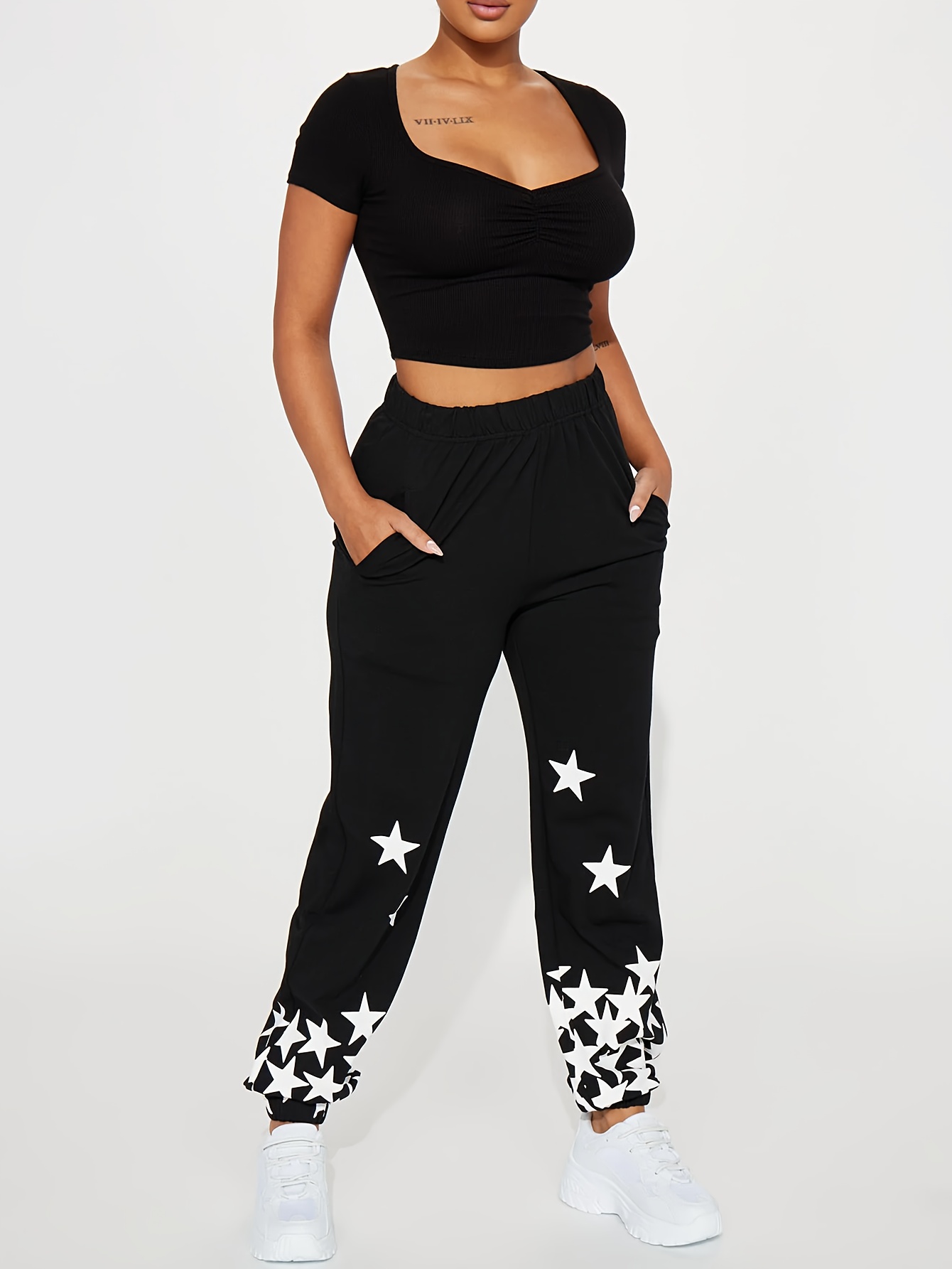 Calça Jogger Com Estampa De Estrela Bolsos Oblíquos Casuais - Temu