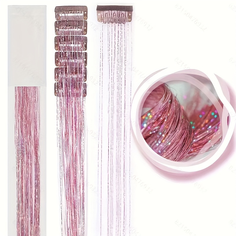 6 Pieces Clip in Hair Tinsel Heat Resistant 20 inch Fairy Hair Tinsel Kit Clip in Tinsel Hair Extensions, Human Hair Extensions, Glitter Hair