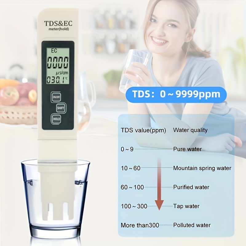 3 IN 1 Water Quality Tester EC TDS PPM Temperature Meter LCD Conductivity  Detection Pen Digital Portable Filter Tool 