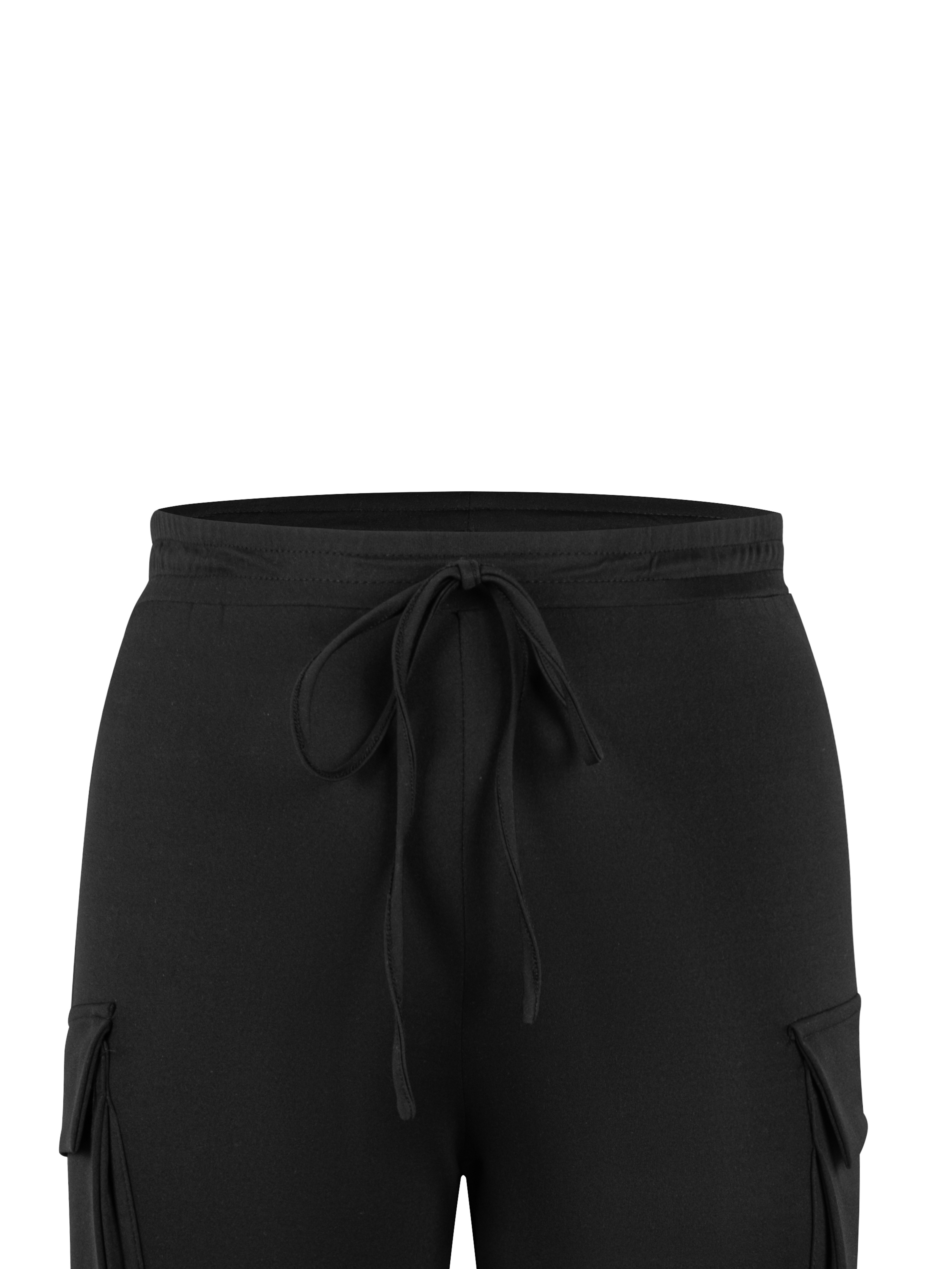 plus size casual pants womens plus solid elastic drawstring wide leg cargo pants details 4