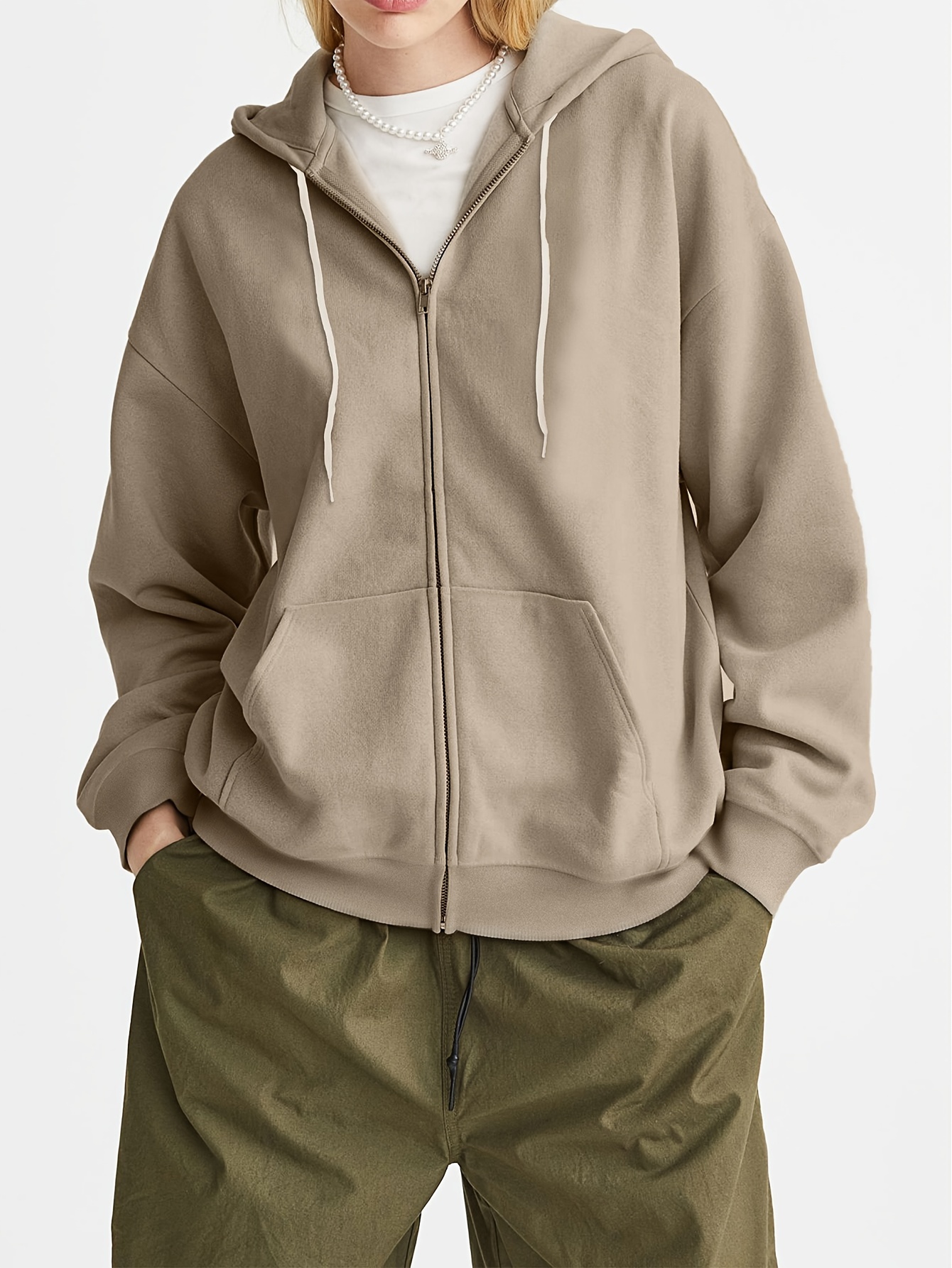 Solid Zip Oversized Hoodie Casual Long Sleeve Pocket Hoodies - Temu