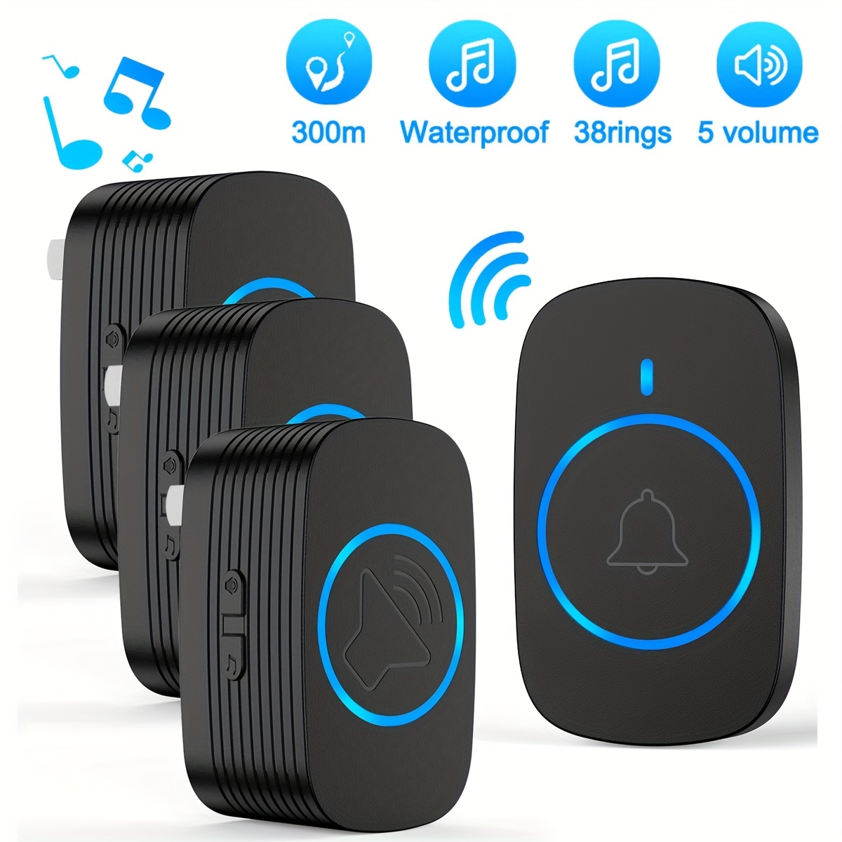 1 Set Wireless Doorbell With Led Indicator 38 Ringtones With Cd