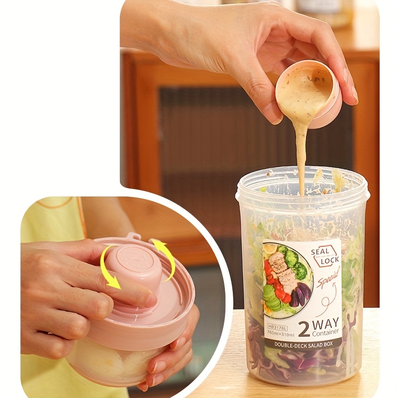 Portable Double-layer Breakfast Cup With Fork And Handle, Leakproof Bpa  Free Yogurt Oatmeal Milk Salad Vegetables Tumbler With Lid, Health Food  Container For Lunch - Temu