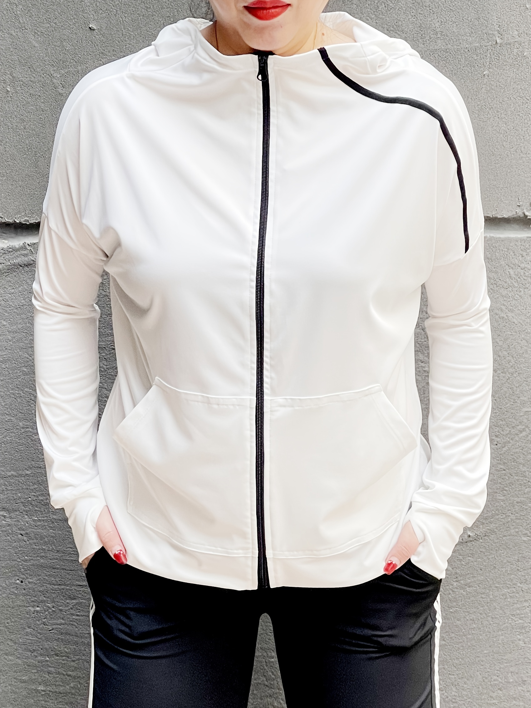 Zip-Up Sports Jacket with Thumb Holes – Theodora Shop