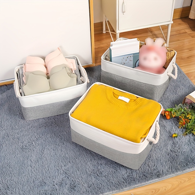 1pc sundries storage basket trunk storage basket home clothes book toy organizer box rectangular foldable storage basket with handle suitable for play room cabinets living room shelves kitchen bathroom bedroom office accessories