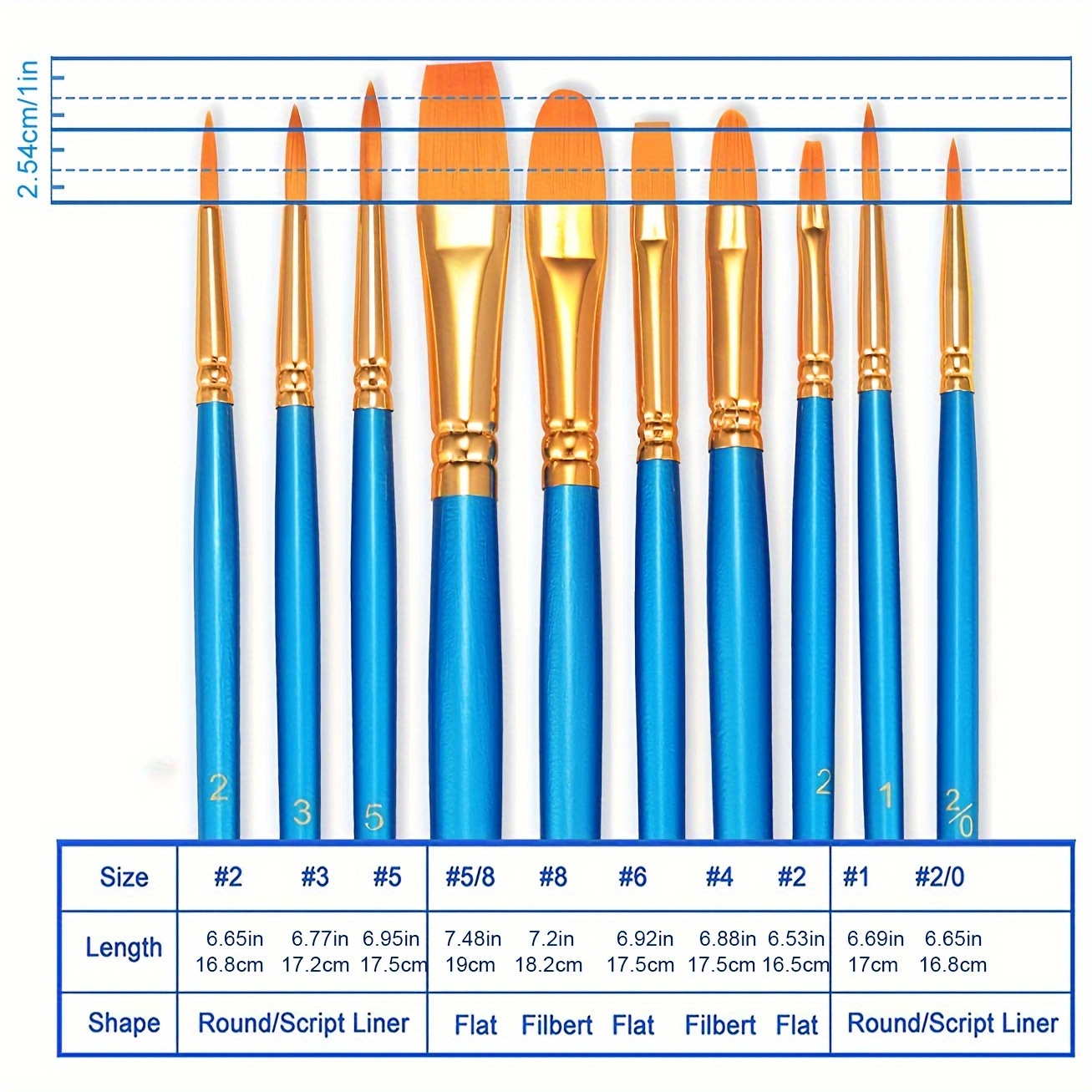 1set/10pcs Multifunctional Flat Paintbrushes Liner Brushes