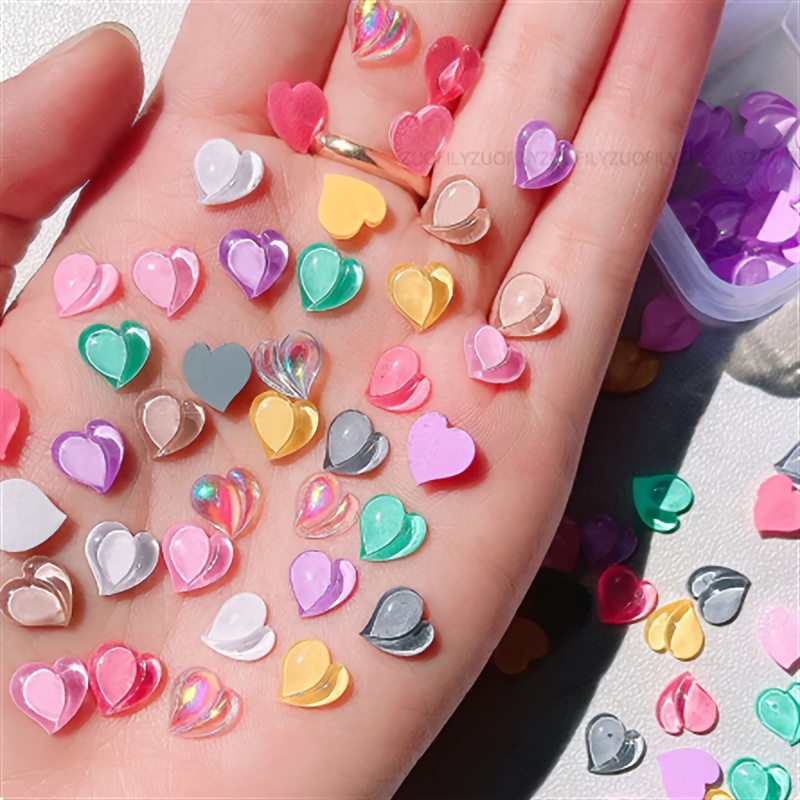 Aurora Peach Heart Colorful Heart Nail Art Charms candy - Temu