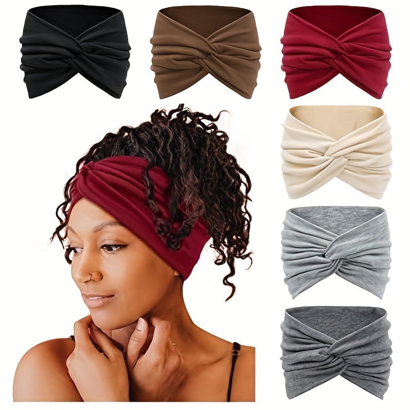 

6 Pcs/set Boho Twisted Knot Headband For Women 7'' - Fashionable Hair Accessory For Yoga, Running, And Workouts