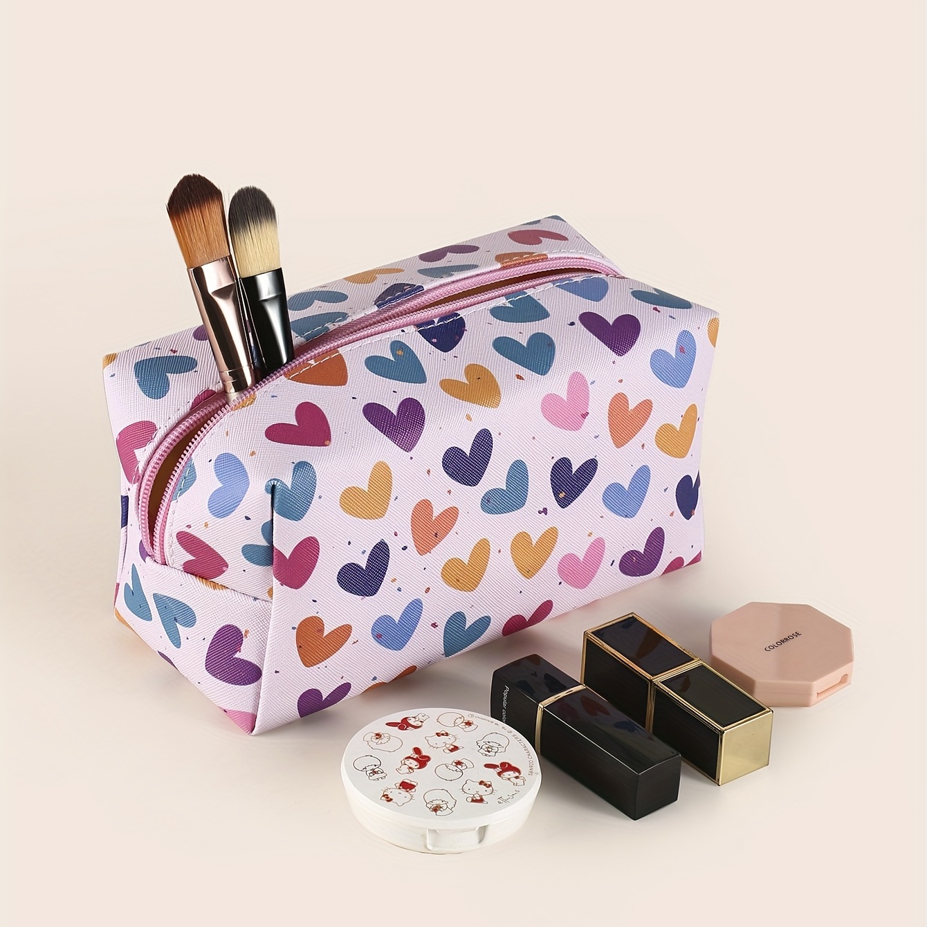 3pcs Makeup Bag Cosmetic Bag Set, Portable Large Capacity Mesh Toiletry Bag  For Travel, Fashion Zipper Pouch Cute Heart Small Makeup Bags For Women An