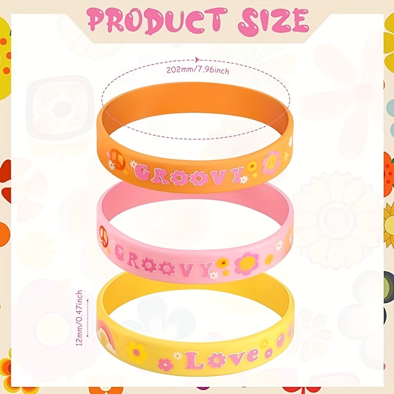 Groovy Hippie Boho Silicone Wristbands Set Retro Daisy - Temu