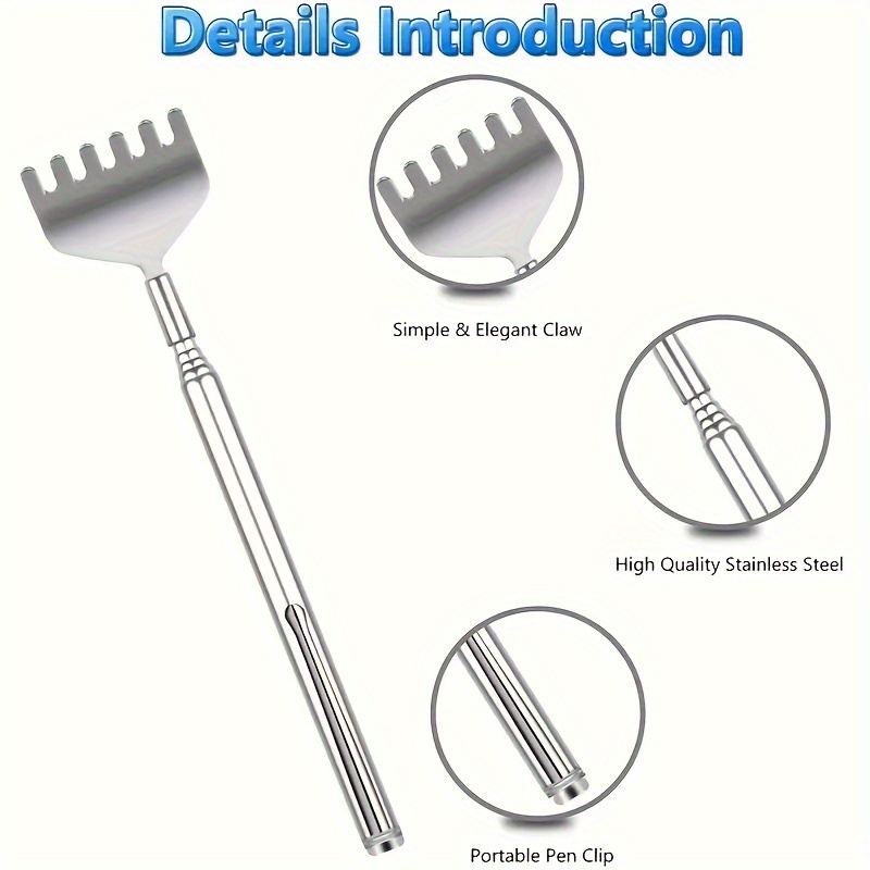 1pc stainless steel telescopic back scratcher   massager portable   with adjustable rod durable easy clean for back leg   muscle relaxation ideal for home   office relaxation tool sleek metallic     material Product details 4