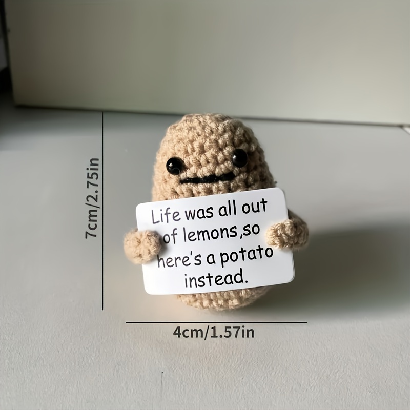 1Pcs Funny Positive Potato,Cute Wool Knitting Doll with Positive  Card,Positivity Affirmation Cards,Funny Knitted Potato Doll Xmas New Year  Gift Decoration 