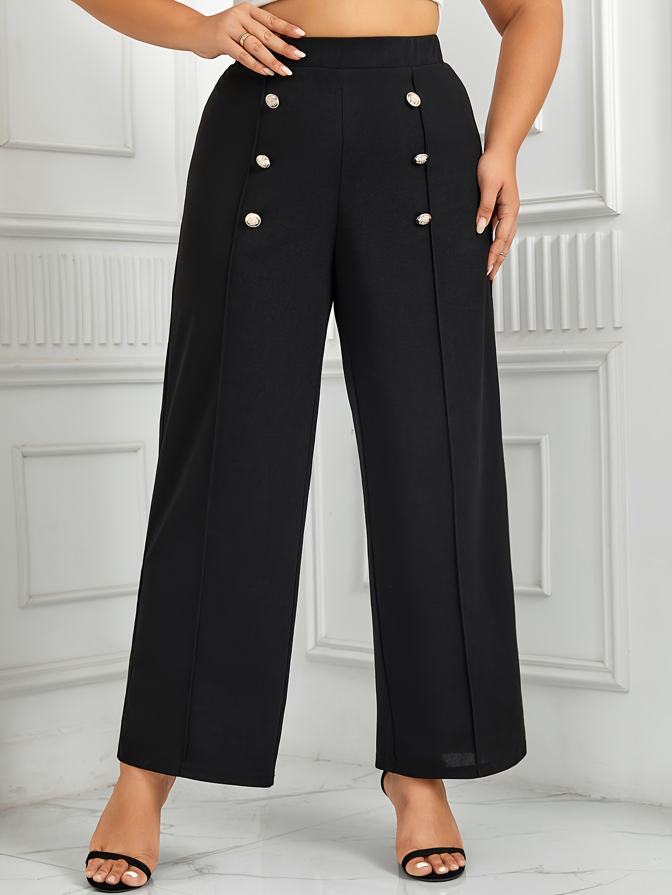 Plus Size Elegant Capri Pants Women's Plus Solid Split Hem - Temu