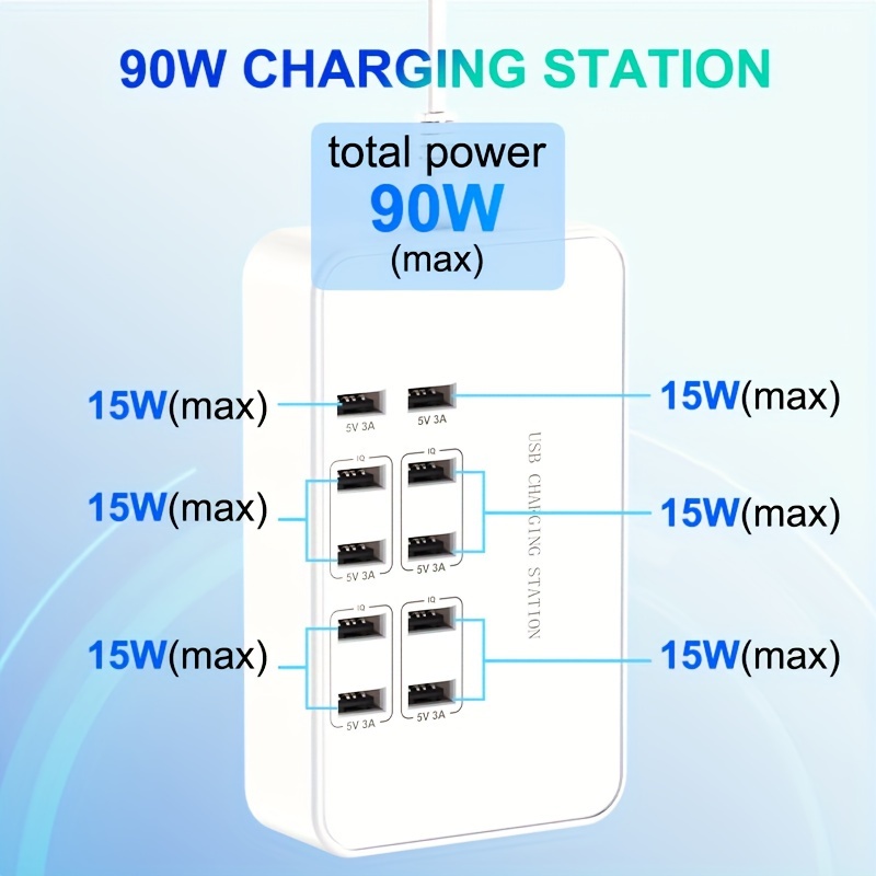 USB Charger USB Wall Charger with Rapid Charging Auto Detect Technology  Safety Guaranteed 10-Port Family-Sized Smart USB Ports for Multiple Devices