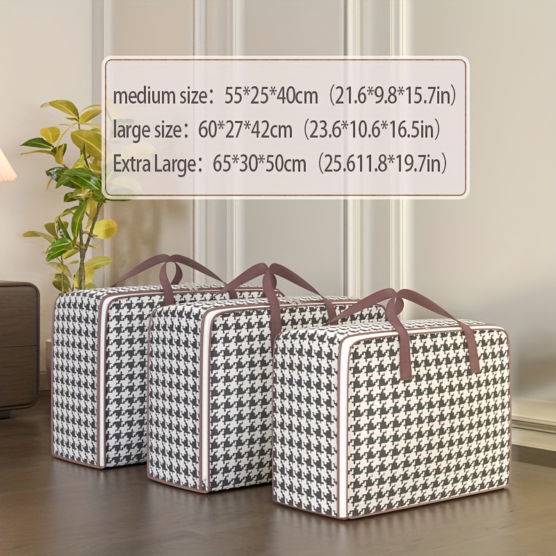 Houndstooth Blanket Storage Bags With Zipper Foldable - Temu