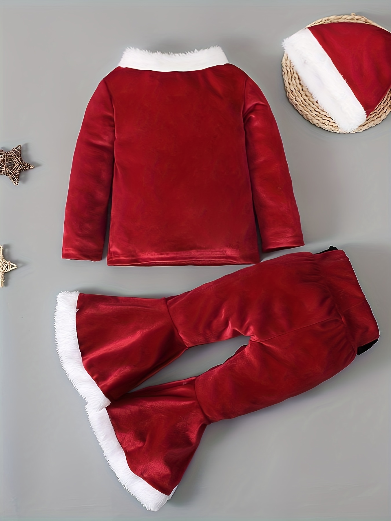 Girls Christmas Pajamas Set Velvet Tops Long Pants Pajamas