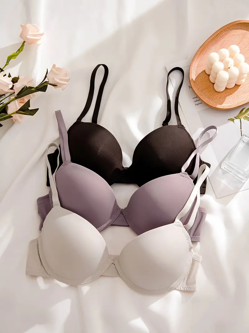 Simple Solid T shirt Bras Comfy Breathable Push Up Bra - Temu