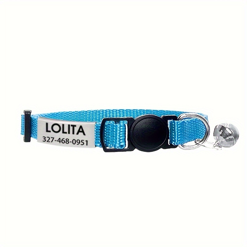 TEMU [custom Product!!!] Personalized Nylon Cat Collar, Solid Color Kitty Cat Collars Collars With Breakaway Safety Buckle, Bell, And Custom Name Id