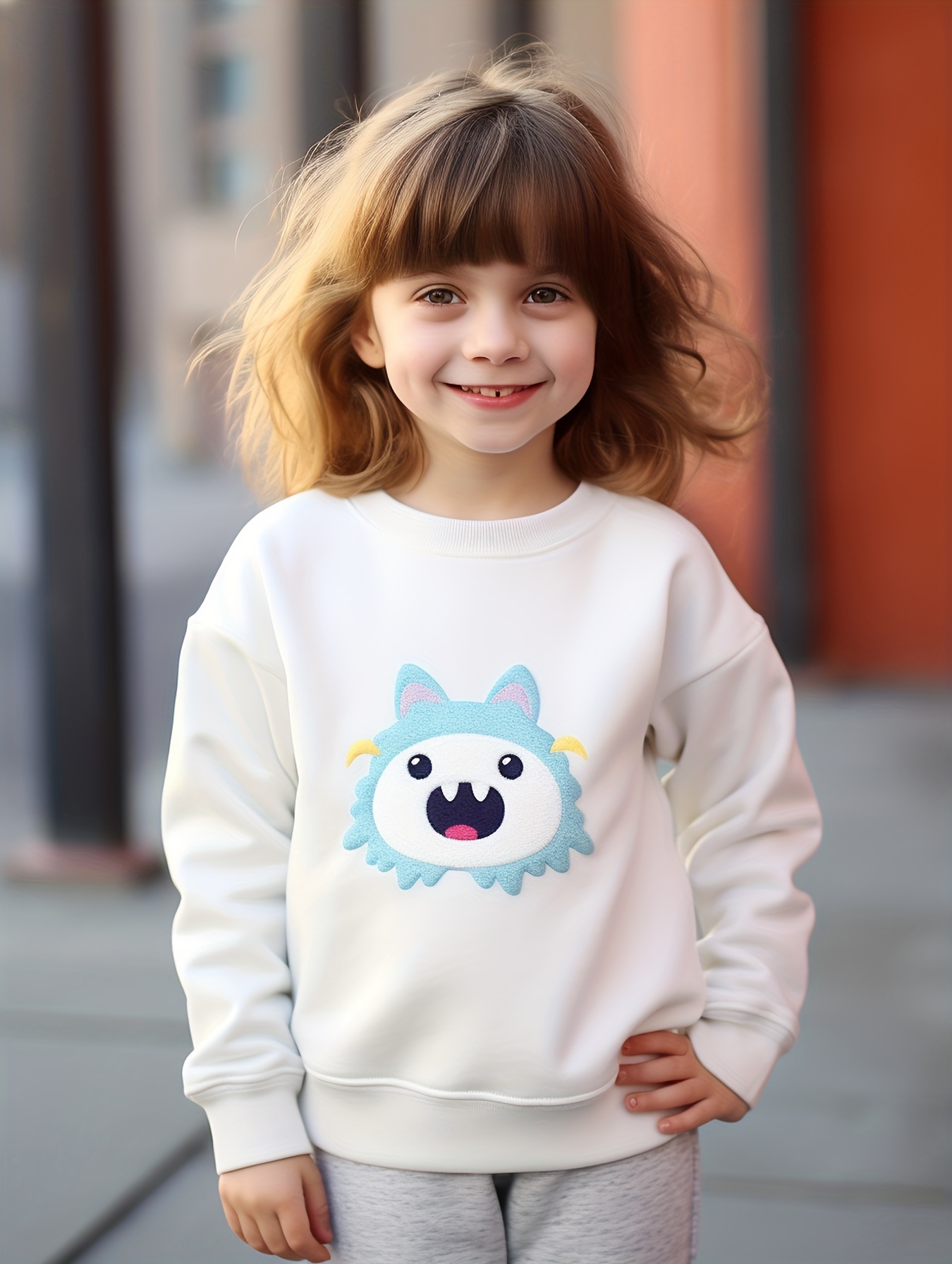 Cute Monster Pattern Boys/ Girls Pullover Round Neck Party Casual