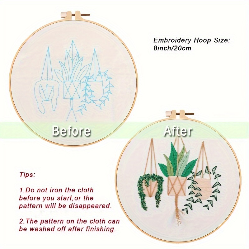 3 Sets Embroidery Starter Kit with Pattern and Instructions, Cross Stitch  Set, Stamped Kits Clothes Pattern, 1 Hoops