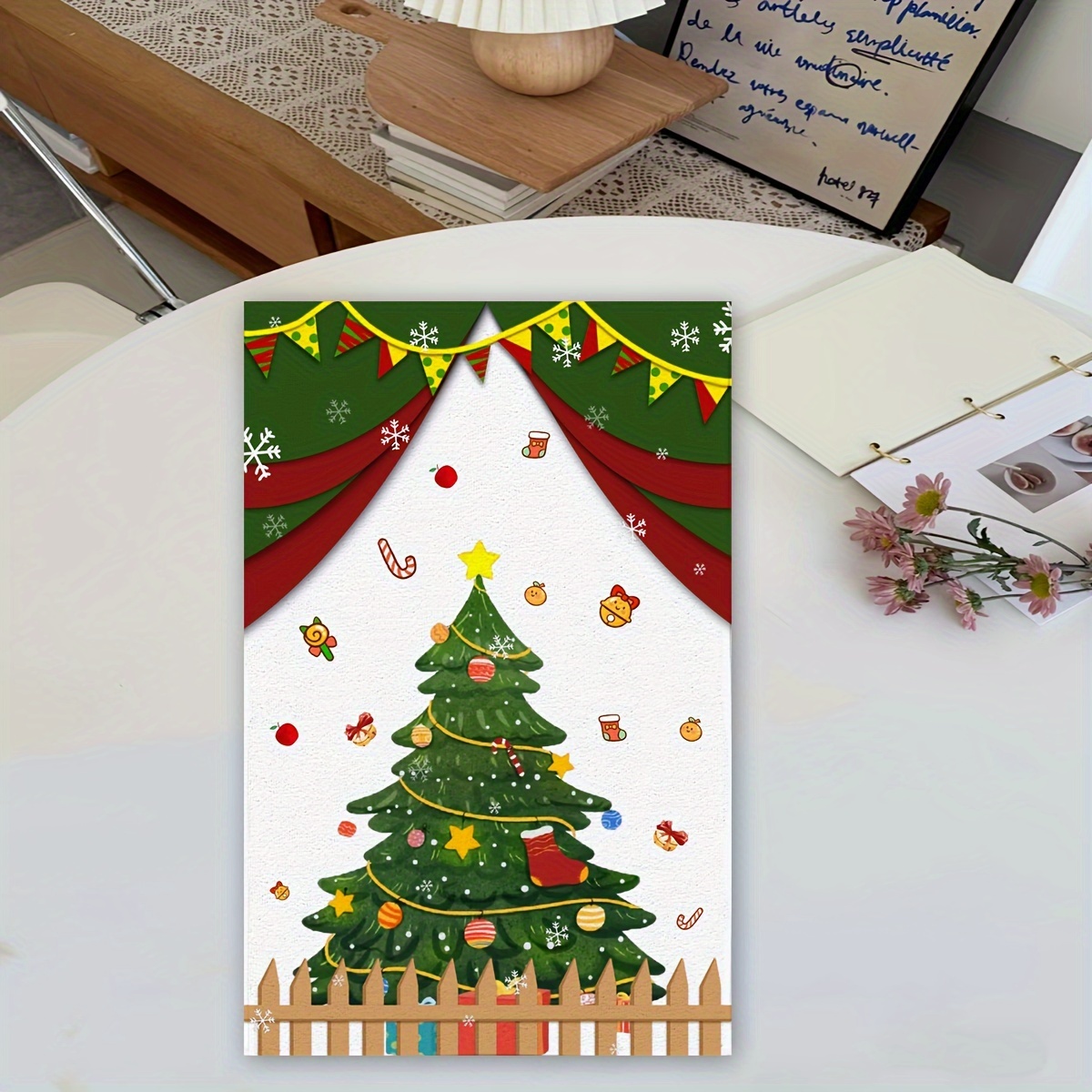 Christmas Tree Applique Kitchen Towel - Red Christmas Tea Towel