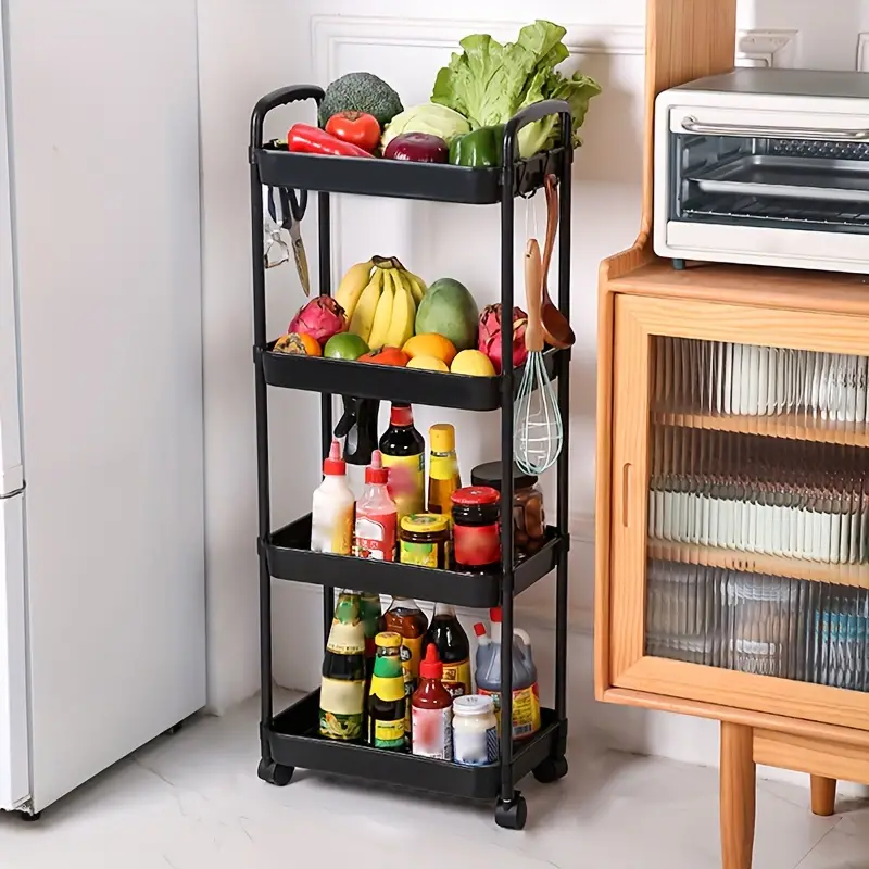 1pc 4 layer trolley storage rack with pulley kitchen bathroom shelf floor multi layer removable storage rack bedroom snack storage rack details 2