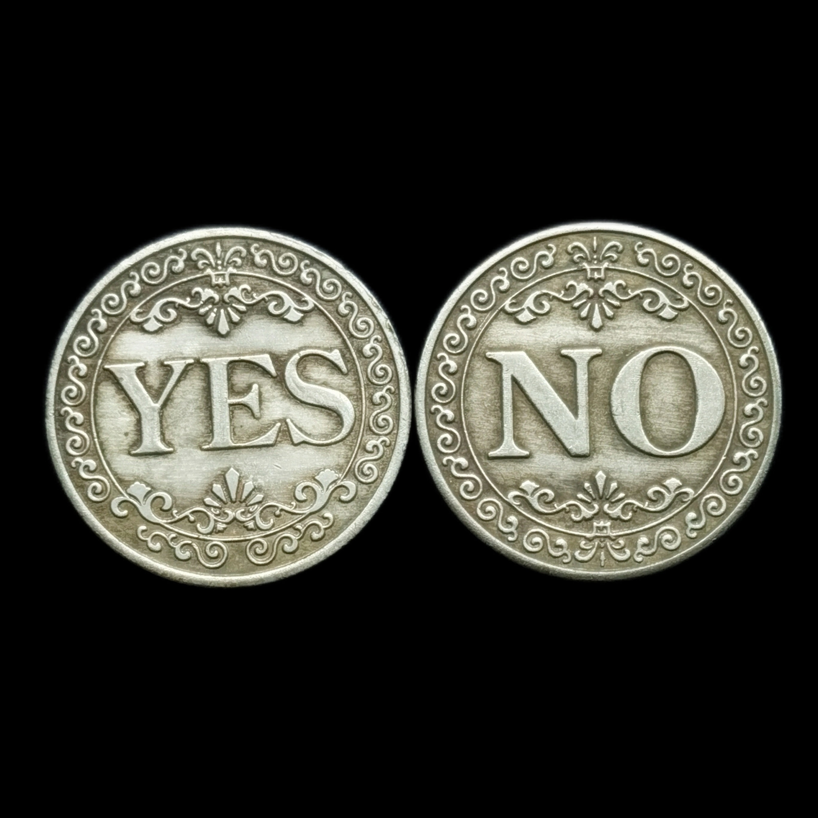 [Popular Choice] Popular Choice Floral YES/NO Letter Ornaments, Silvery-Grey Copper Commemorative Coin Collection, Challenge Coin for Collectors and Souvenirs Party Supplies