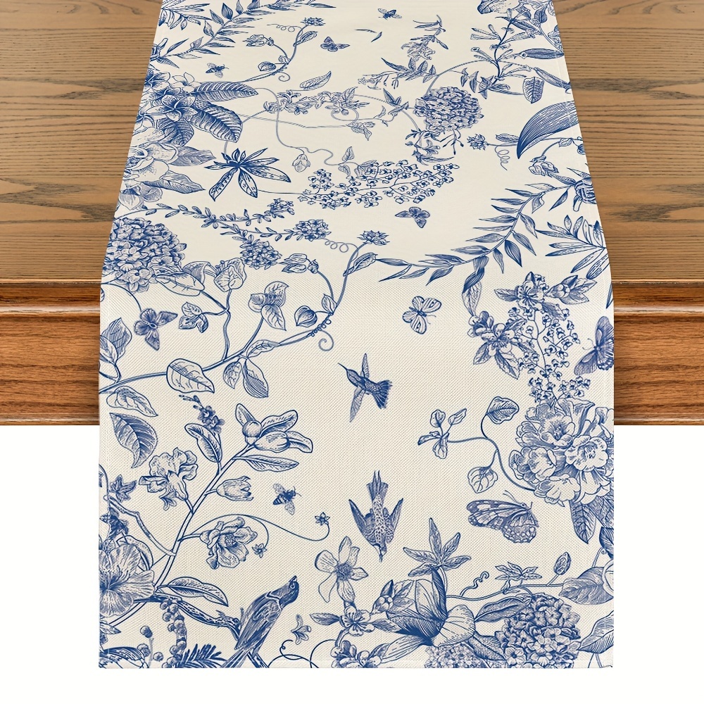 

1pc Table Runner, Monochrome Sketch Birds And Flowers Summer Table Runner, Seasonal Spring Kitchen Dining Table Decoration For Home, Party Decor