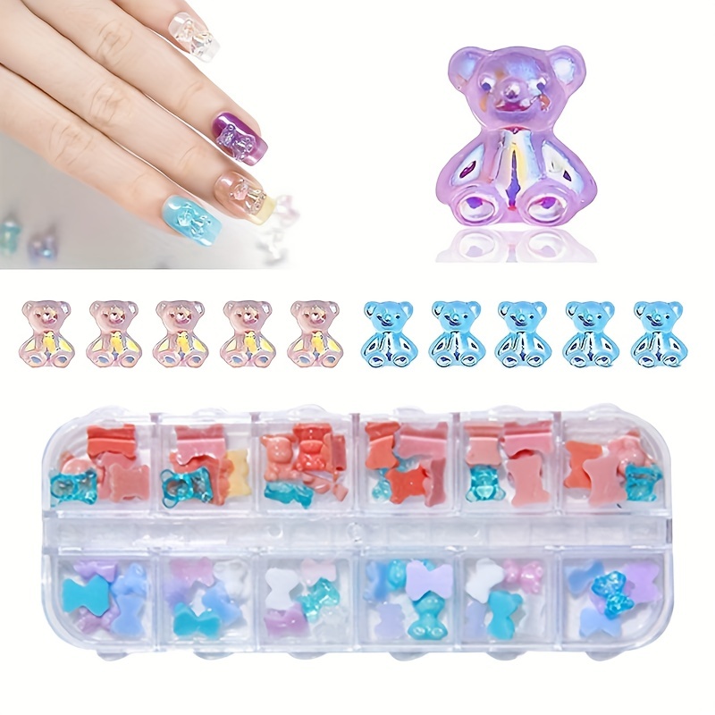 3D Cute Bear Resin Nail Art Decorations,Crystal Bear Shaped Nail Charms Art  Accessories,Jelly Ornaments Design Manicure Tips Decor, 10pcs