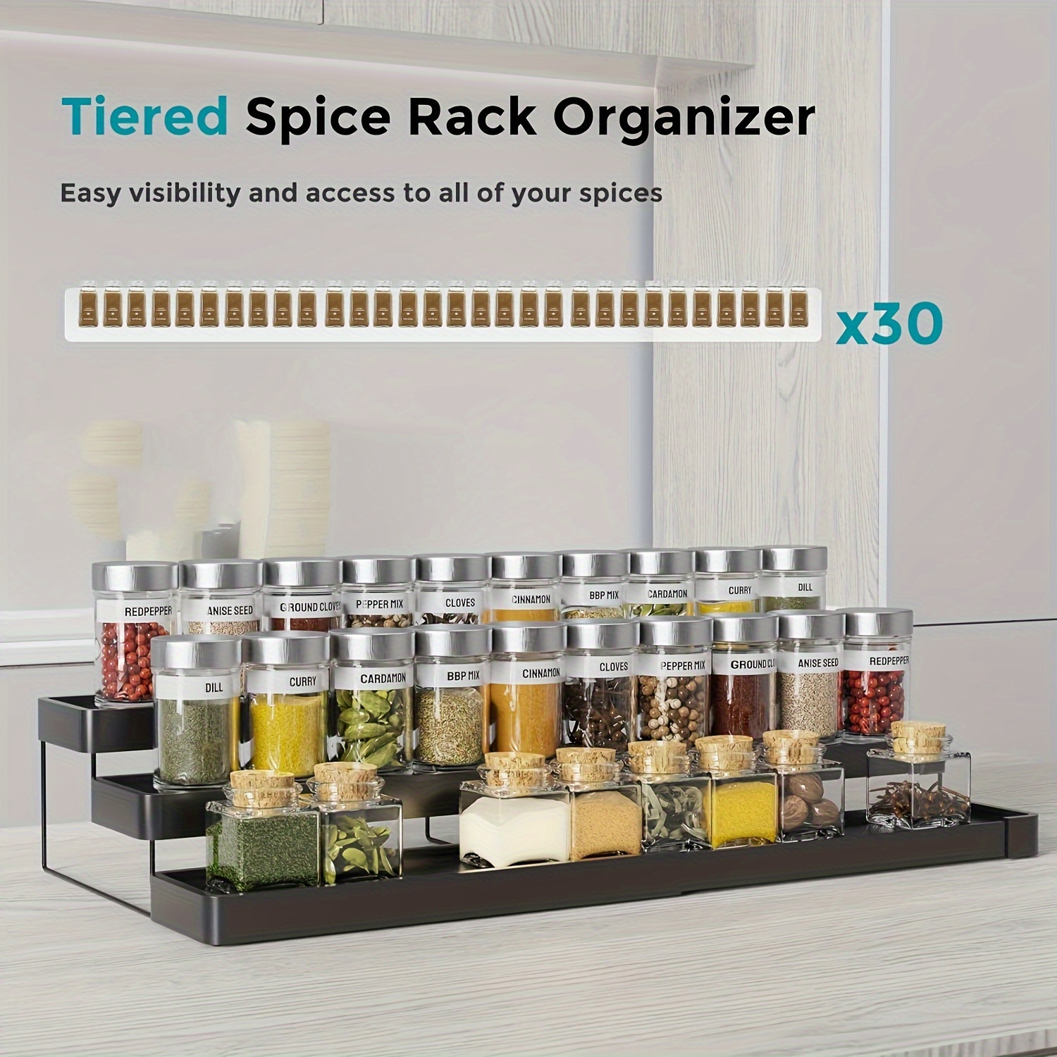 TEMU 1pc Spice Rack, Spice Storage Organizer, 3 Tiers Adjustable Cabinet Spice Organizer, For Cabinet, Countertop, Cupboard, Pantry And Shelf, Kitchen Organizers And Storage, Kitchen Accessories