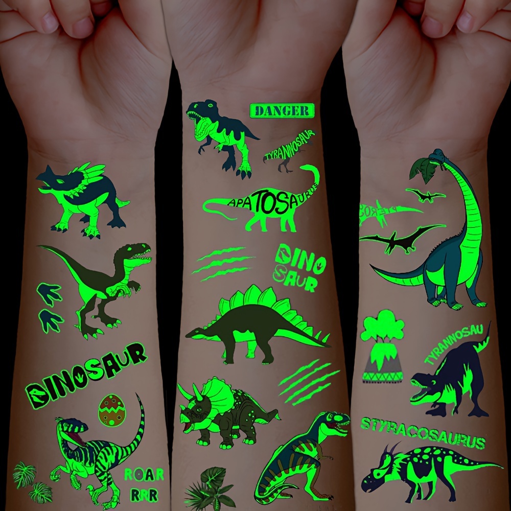 Pegatina de tatuajes temporales de dinosaurio colorido para niños, tatuajes  falsos realistas, tatuajes bonitos, arte corporal pequeño, pasta de tatuaje  para dedos - AliExpress