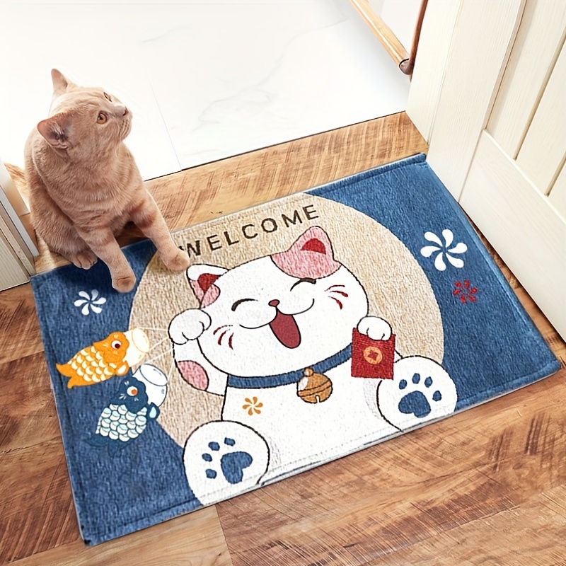 1pc Cartoon Cat Pattern Bath Mat, Cute Polyester Anti-slip Bath Rug For  Bathroom