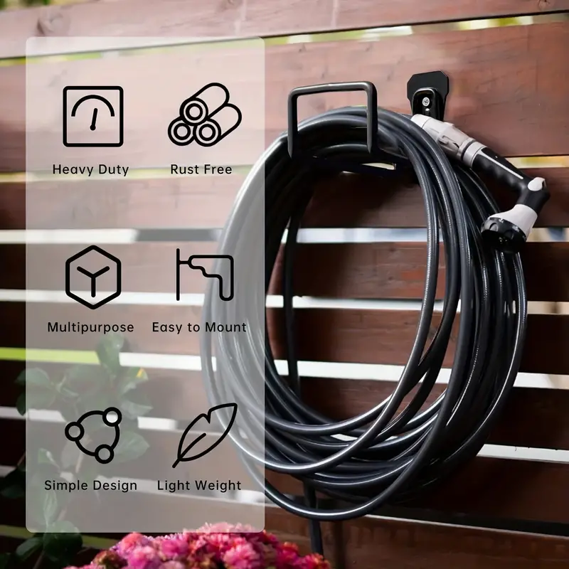 SMARYONG Hose Holder Wall Mount - Metal Garden Hose Holder - Heavy Duty Water Hose Holder - Hose Reel Holds Up to 150Ft- Durable Hooks for Garage