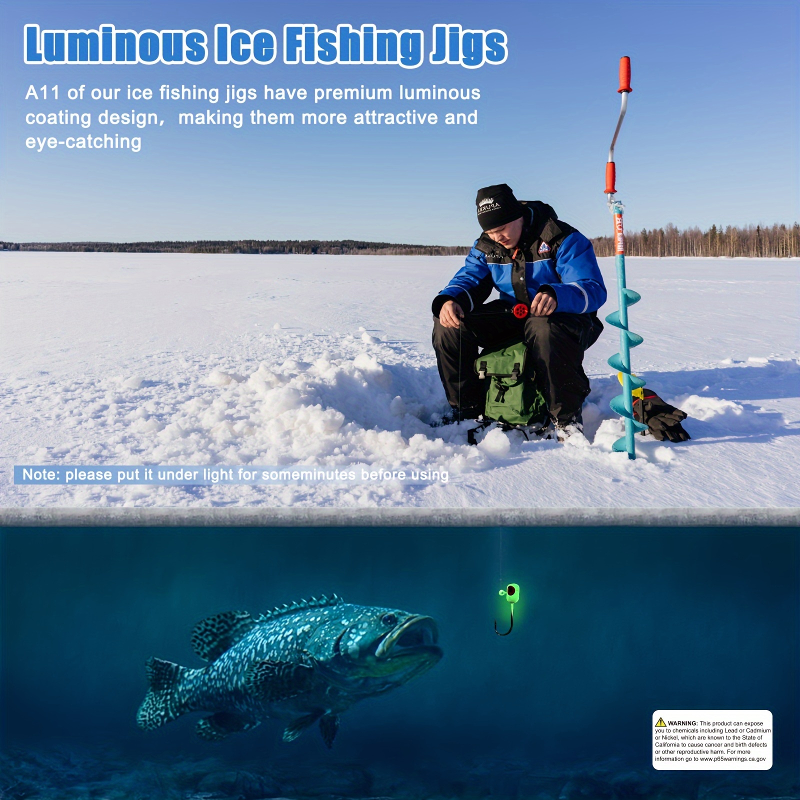 Ice Fishing Jigs Kit Glow In Dark Jig Heads Hooks Fishing - Temu