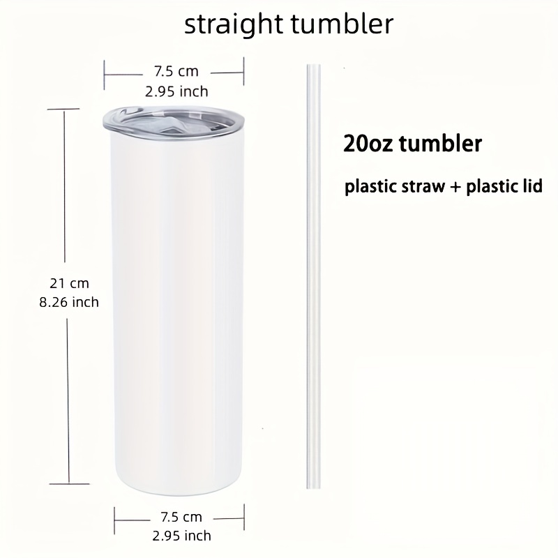 1pc, 15oz/20oz Sublimation Blank Straight Tumbler With Plastic Straw,  Double Wall Stainless Steel Skinny Cups, DIY White Blank Thermal Cups For  Gifts
