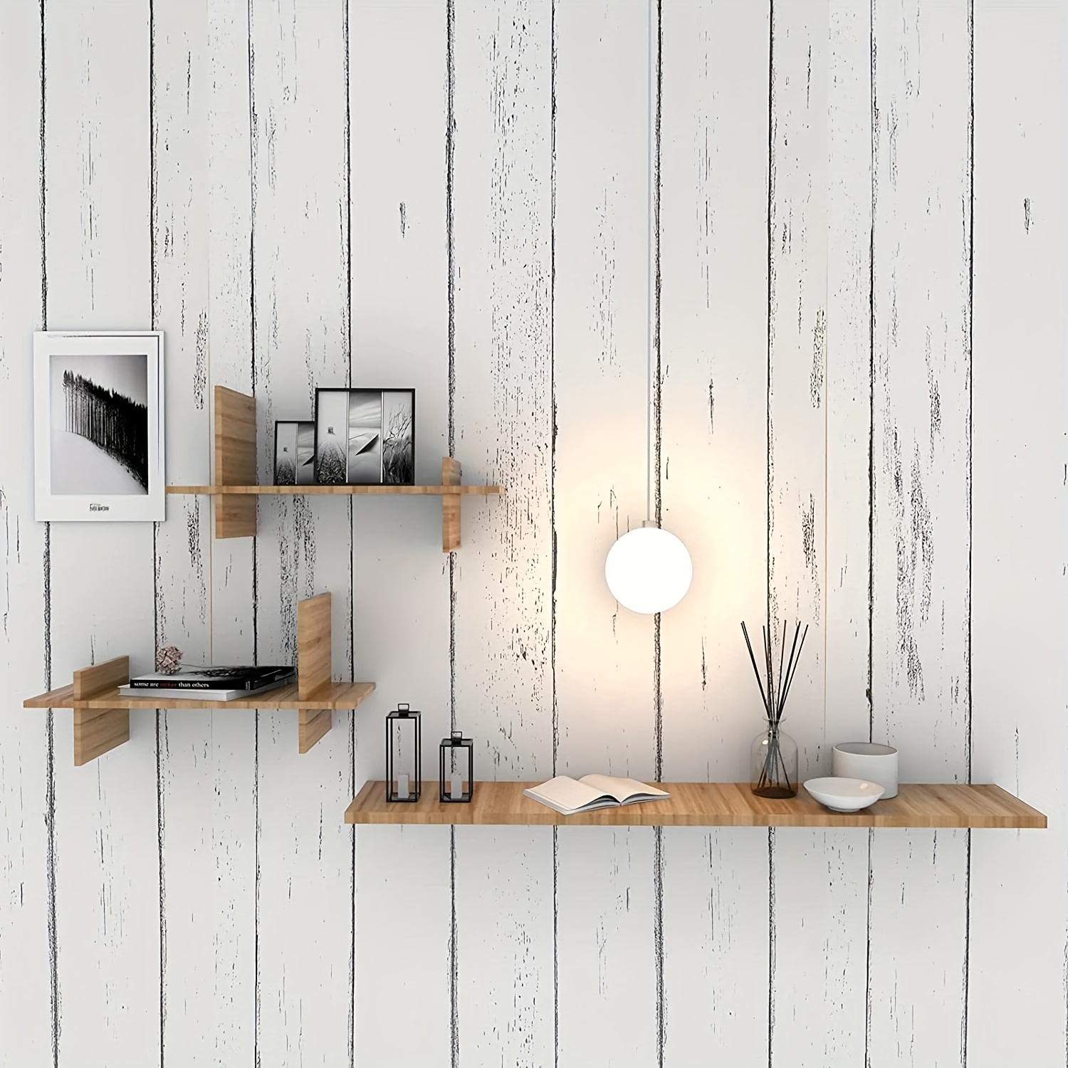 Papel de pared blanco de madera Pvc autoadhesivo  Papel pintado  autoadhesivo de muebles blancos-Películas decorativas-Aliexpress