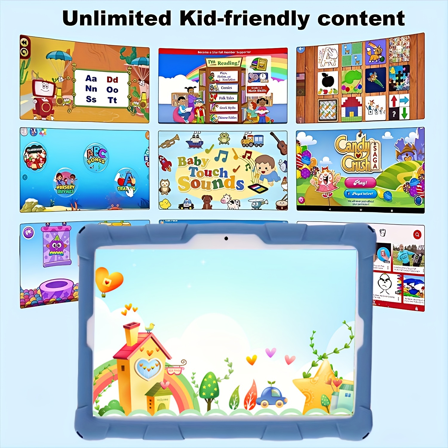 10 1 inch android tablet 2gb memory 32 gb eye protection parental control silicone case educational tablet google play youtube childrens gifts puzzle games toys christmas gifts