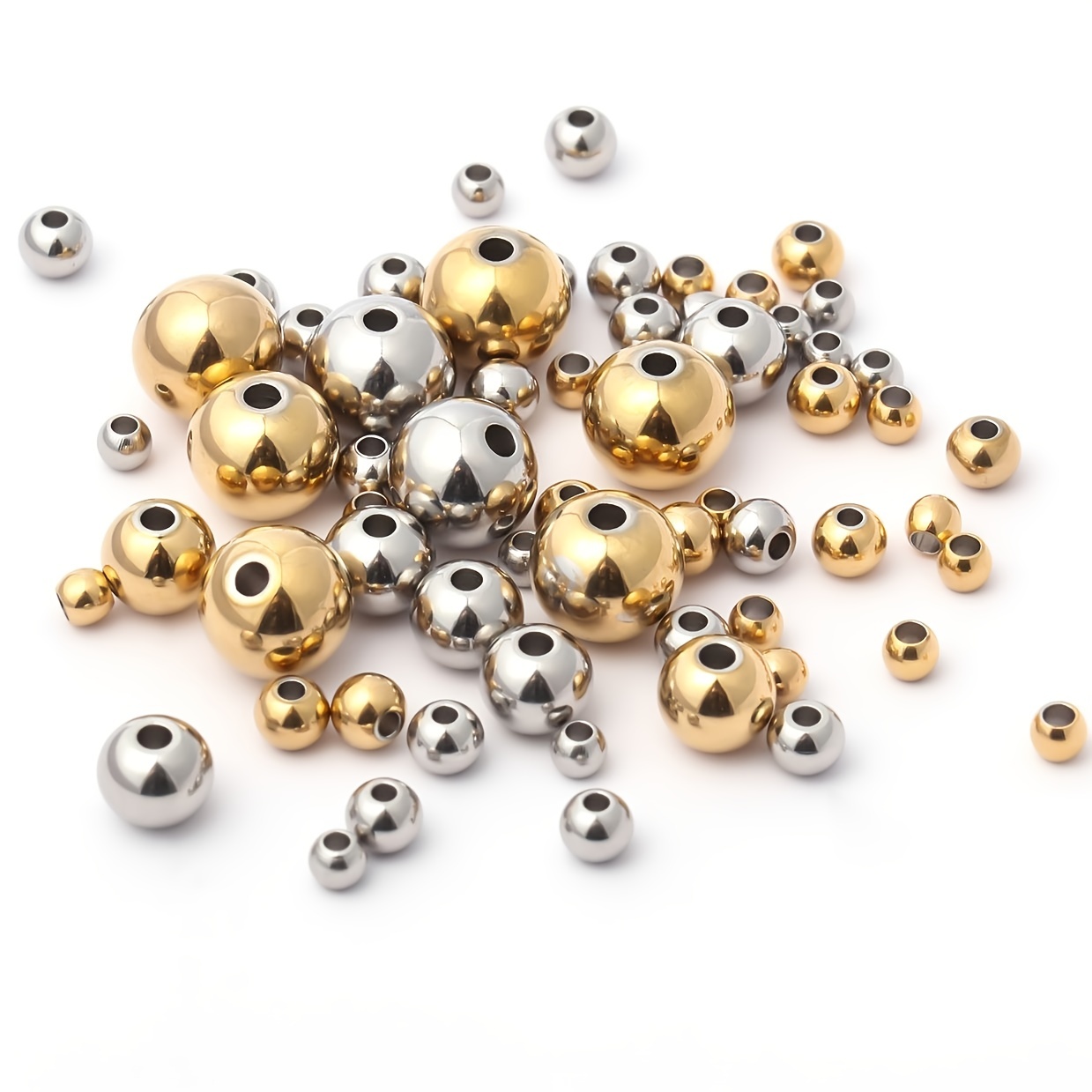 8mm 10mm Round Gold/Silver Matte Hollow Metal Loose Big Hole Beads DIY  Jewelry