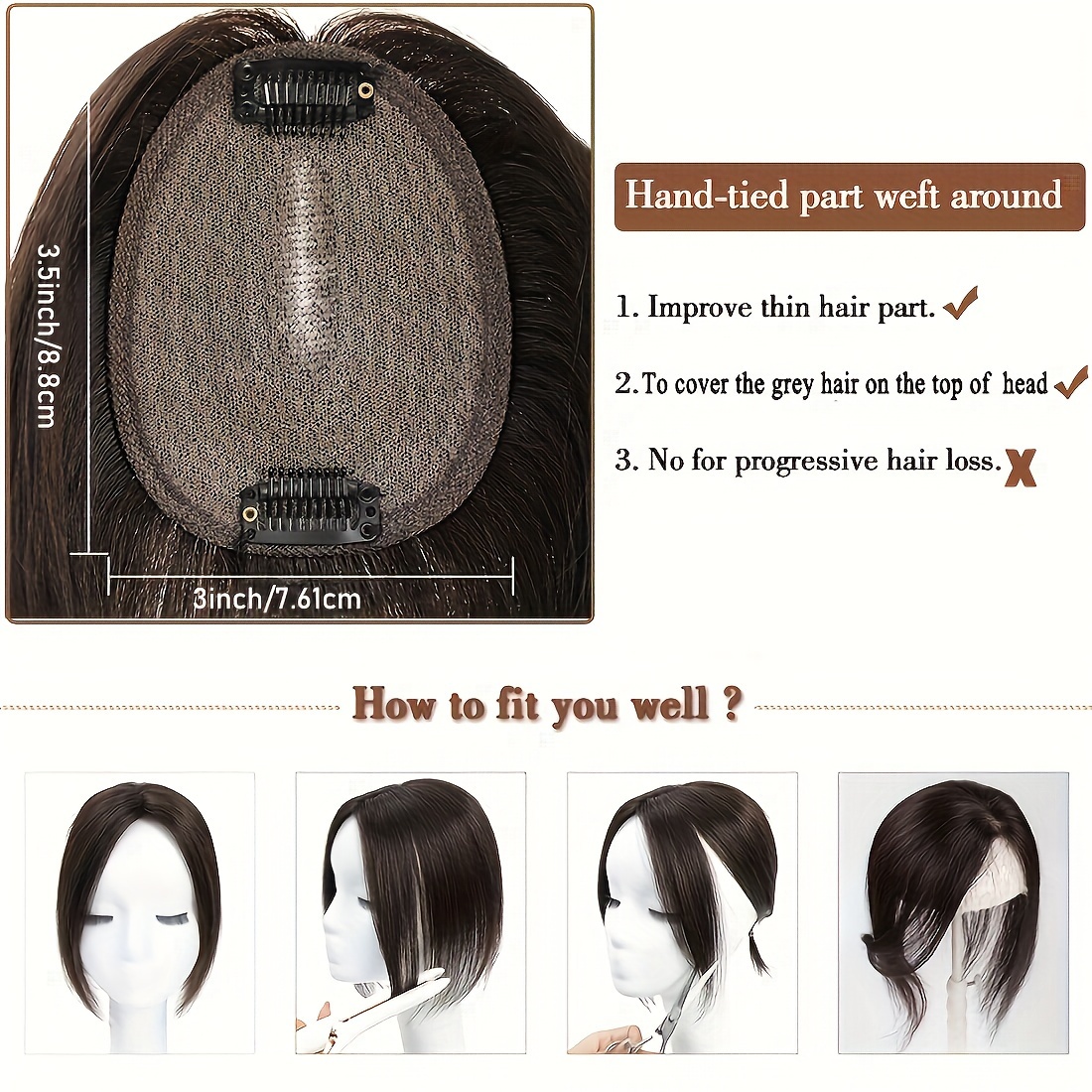 Hairpieces for thinning hair clearance on top of head