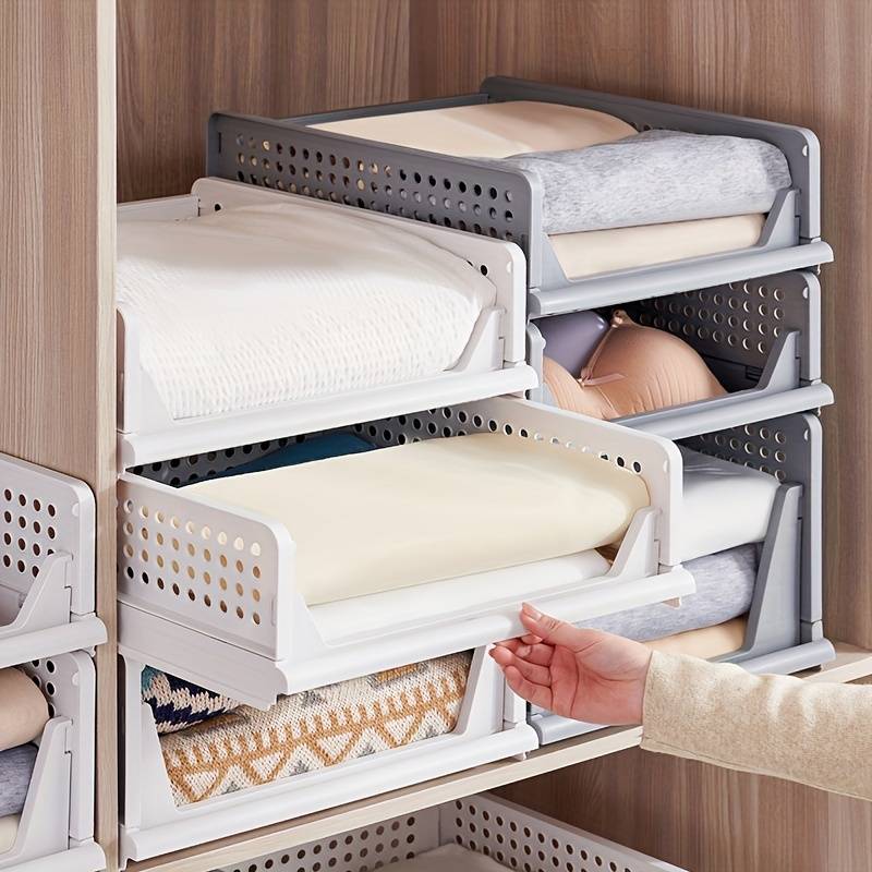 1pc foldable stackable plastic storage basket organize your closet drawer bathroom and office with ease 2