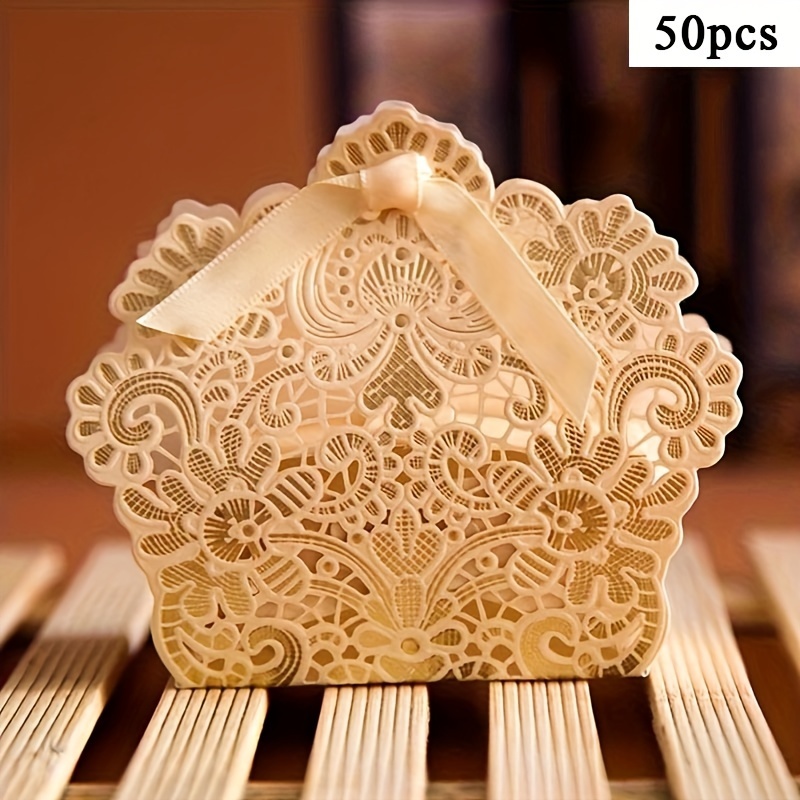 100 Pack Wedding Favor Boxes Laser Cut Boxes Party Favor Box Small Gift  Boxes Lace Candy Boxes for Wedding Bridal Shower Baby Shower Birthday Party
