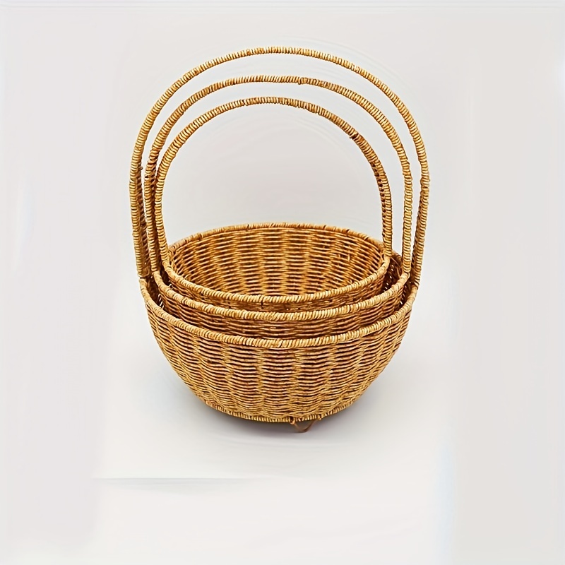 Nordic Wooden Rural Fruit Basket Handmade Picnic Basket Bread Pumpkin  Baskets with Handle Kitchen Storage Decorative Ornaments