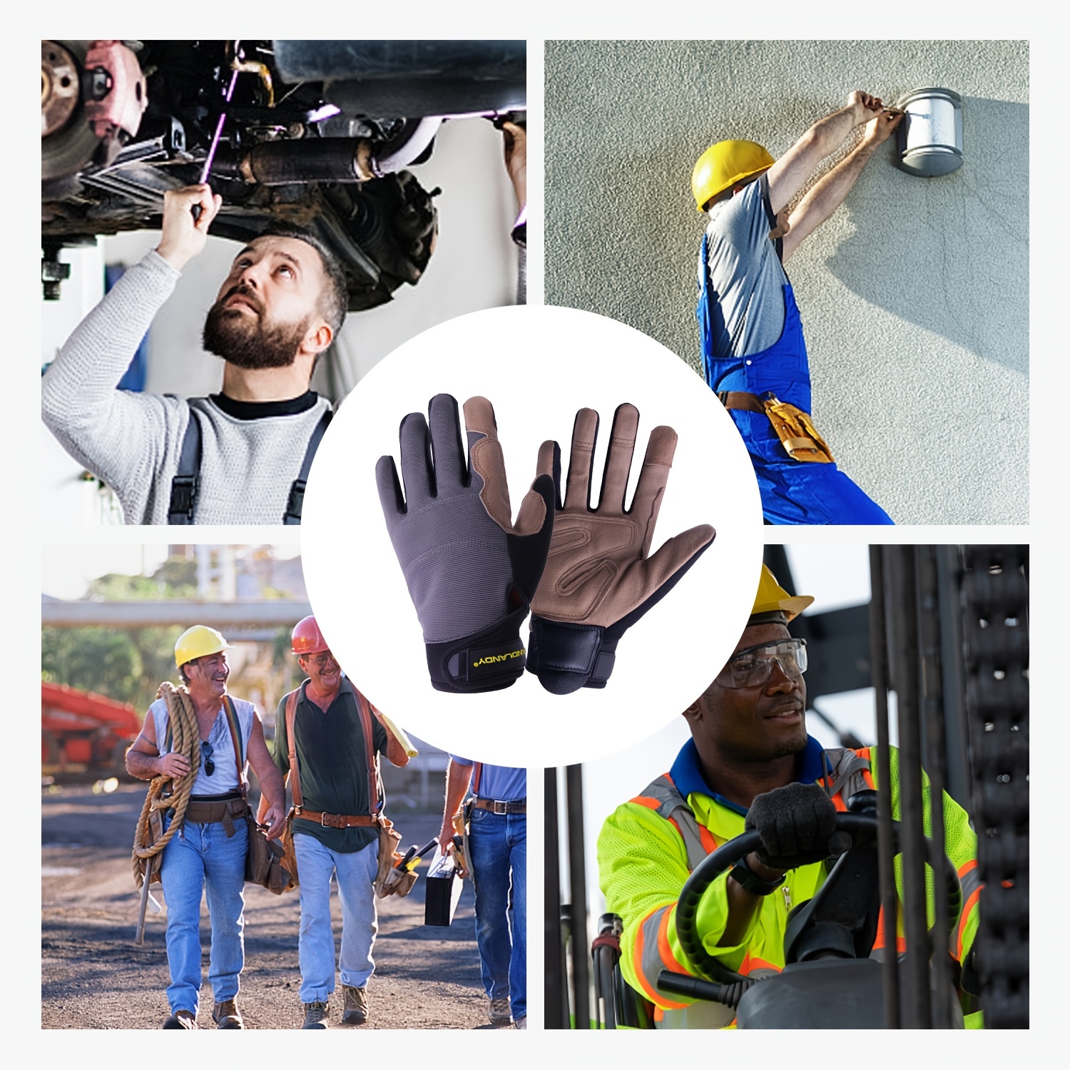 HANDLANDY Men Leather Gardening Gloves, Utility Work Gloves for Mechanics,  Construction, Driver, Dexterity Breathable Design