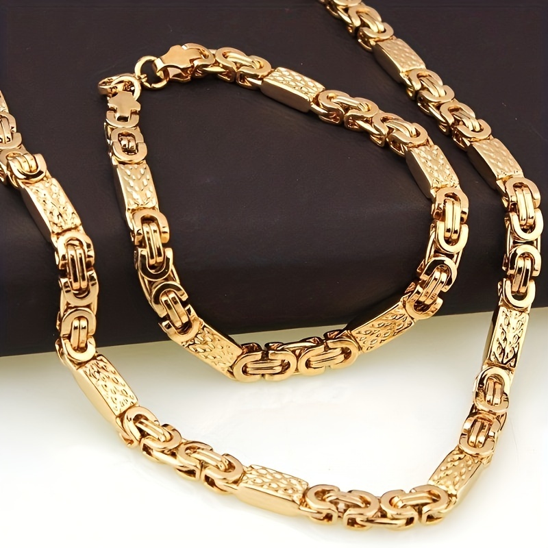 

6mm Men's Fashionable Stainless Steel Flat Chain Necklace & Bracelet Set