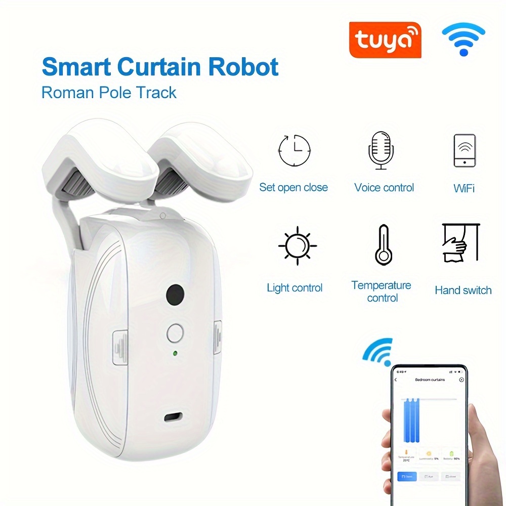 Intelligent Curtain Motor Electric Curtain Robot Automatic Opener No Wiring  Support APP Remote Control Timer Setup & Sensing Compatible with Home for  Roman Rod 