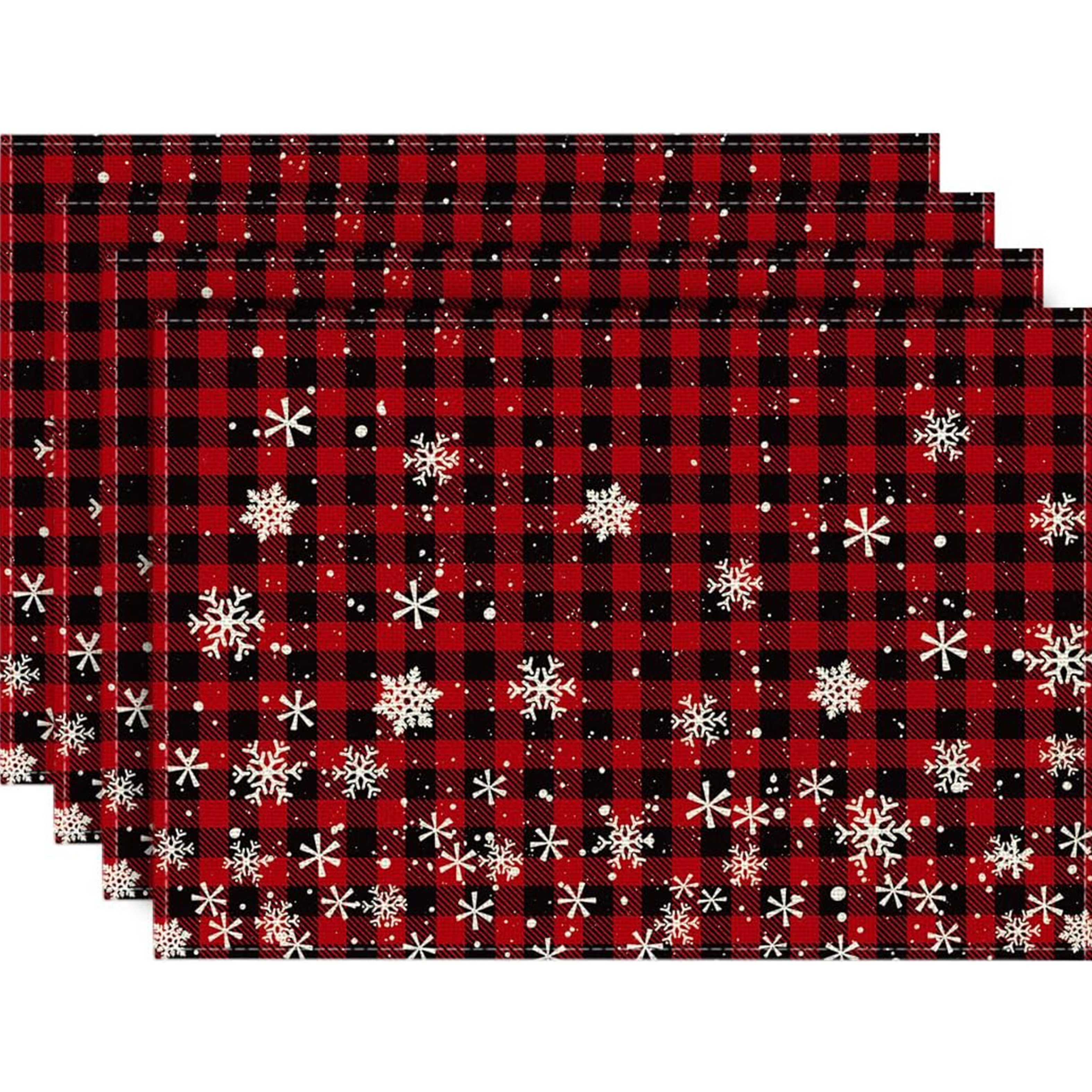 Christmas Theme Linen Placemats Buffalo Plaid Snowflake - Temu